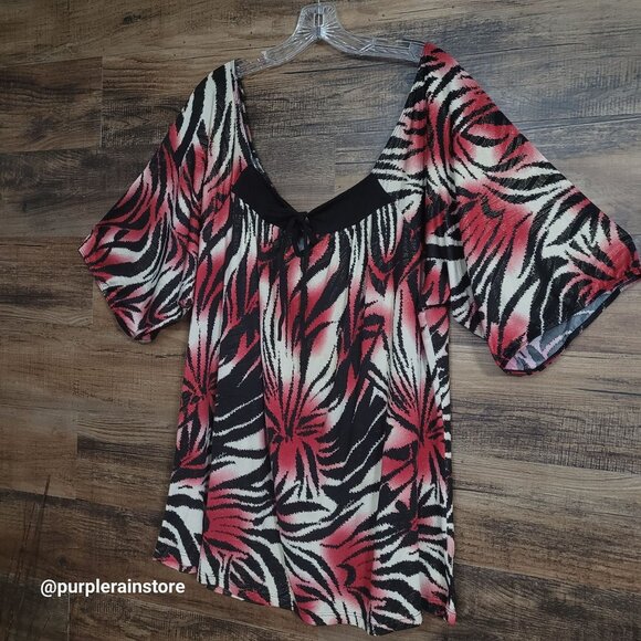 Vtg Pretty Good Animal Print Top 3x Stretch Gold Metallic Accent 90's Y2K Boho - Picture 2 of 10